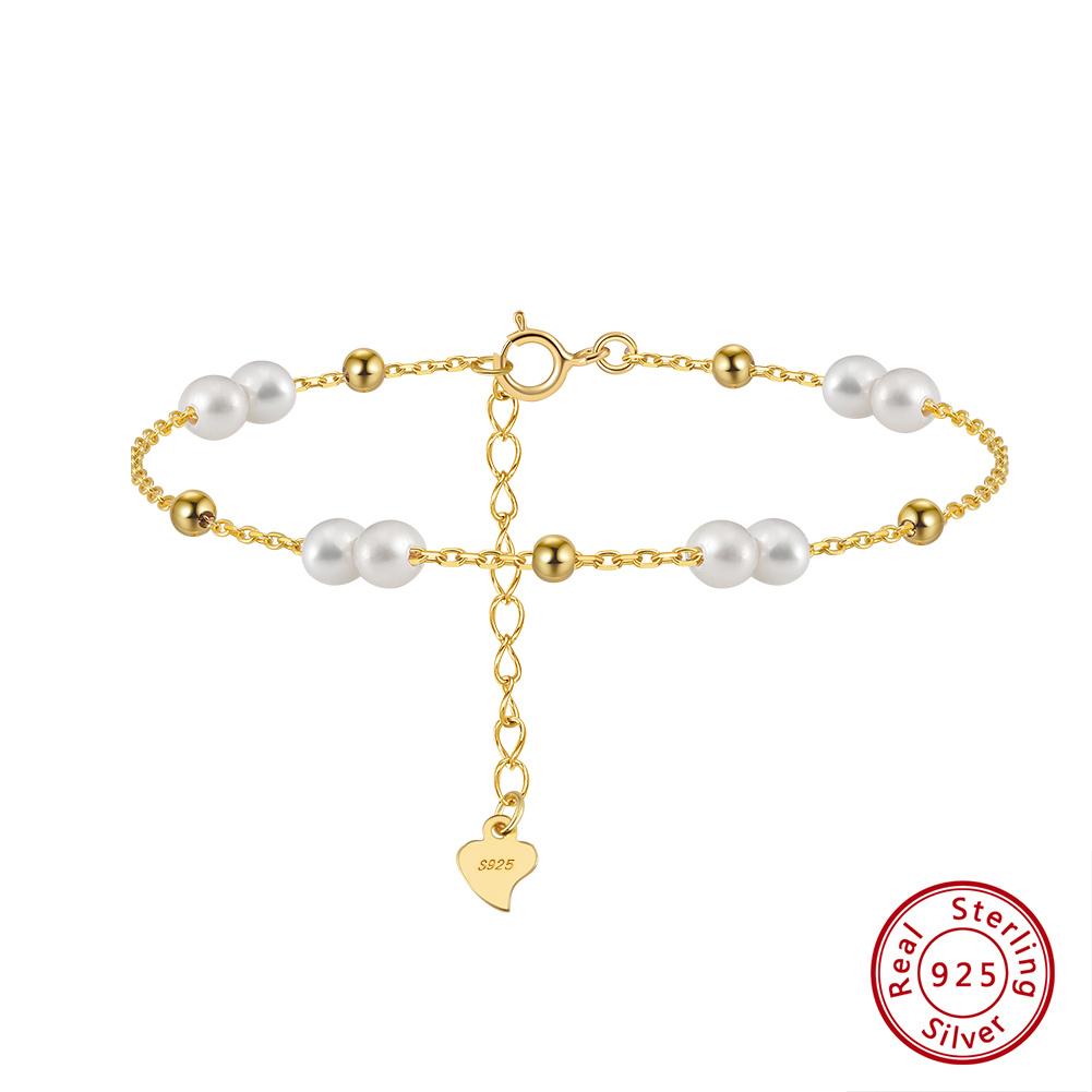 

ORSA JEWELS 925 Sterling Silver Pearls Chain Bracelet Vinatge 14K Gold Pearl Beads Bracelet on Hand Female Party Jewelry GPB40