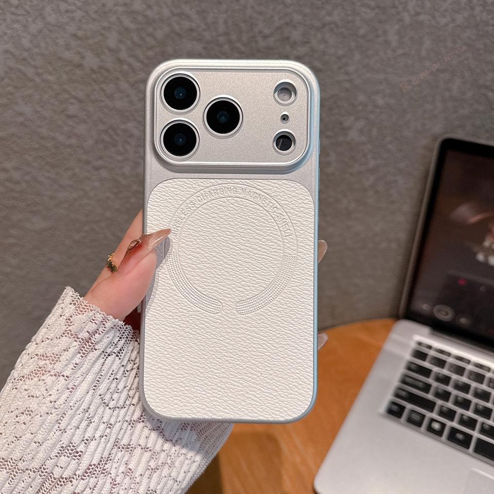 Official Leather Magnetic Phone Case For iPhone 17 Air 13 14 15 16 17 Pro Max Magsafe  Shockproof Hard Protector Cover
