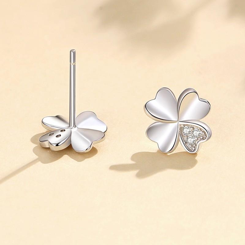 Elegant Rhinestone Clover Jewelry Set Women Sterling Bracelet Necklace Earring Gift