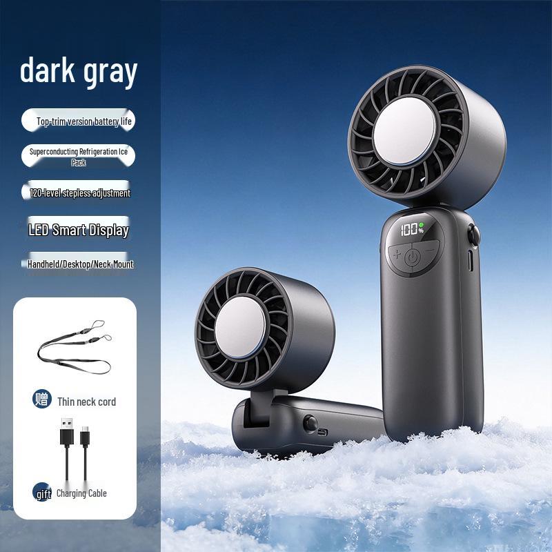 Handheld Mini Portable Fan with Long Battery Life, USB Charging, Cooling Ice Pack, and Foldable Design.