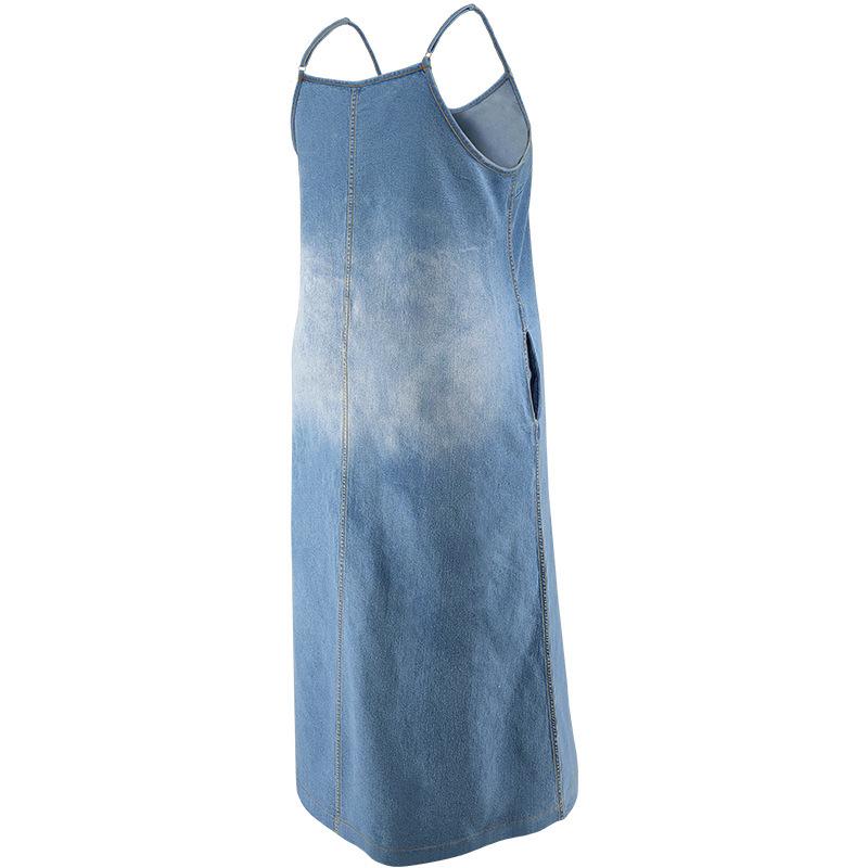 Plus Size Women's Denim Strappy Long Dress