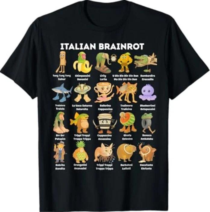 Types of Italian Brainrot Meme Character Hand Drawn T-Shirt L