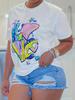 Women's Cotton T-shirt Plus Size Bottoming Shirt 3D LOVE Print Round Neck T-shirt Oversized Size Bust Short-Sleeved T-shirt