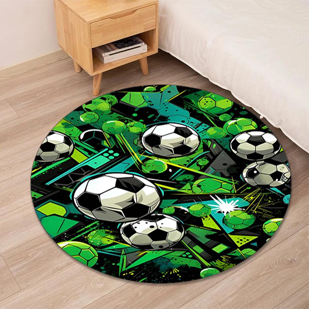 Fußball bedruckter runder Teppich Teppich Stuhlteppich Läufer Eingang Fußmatten, für Bürostuhl Wohnzimmer Schlafzimmer Küche.
