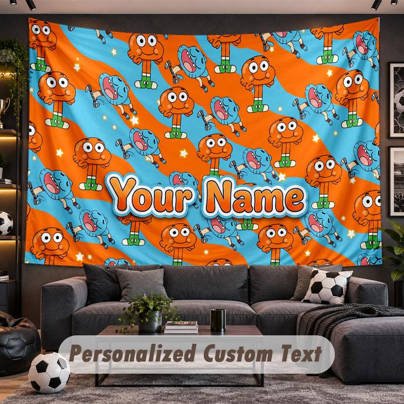 Arazzo da Parete Nome Personalizzato Fantastico Mondo di Gumball Stampa Personalizzata su Tessuto Decorazione Murale