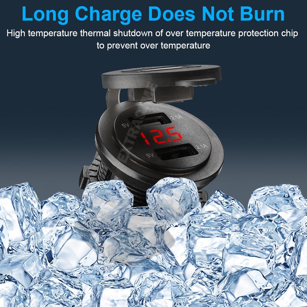 Extractme 4.2A Car Charger Dual USB Socket Power Plug Fast Charge 12V 24V LED Voltmeter Waterproof Moto Auto Splitter Adapter