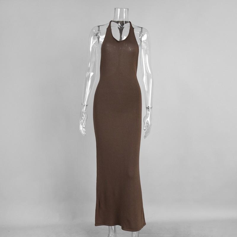 Womens Sleeveless Knit High-Waist Bodycon Midi Dress With T-Back Detail 2026 Casual Fit