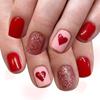 Short Square False Nail With Pink Blush Sparkles And Love Patterns For Daily Wear Or Special Occasions
