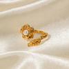 eManco Delicate Fashion Camellia Women's Open Ring Pearl Stamen  New Trend Leaf Texture Fashion Finger Jewelry