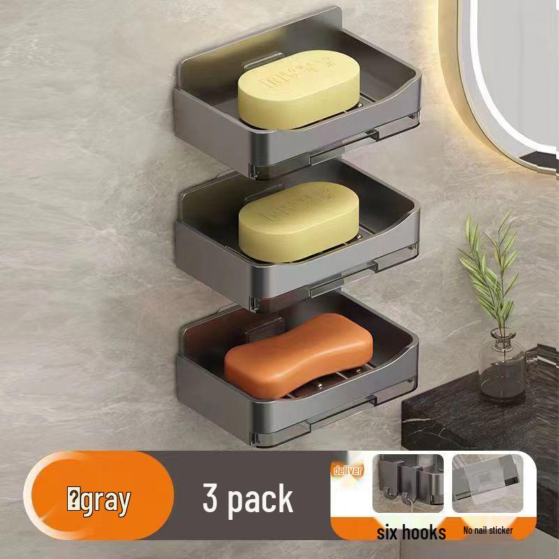 Wall-Mounted Double-Layer Soap Holder: Punch-Free, Anti-Mold, Bathroom Storage with Drainage.