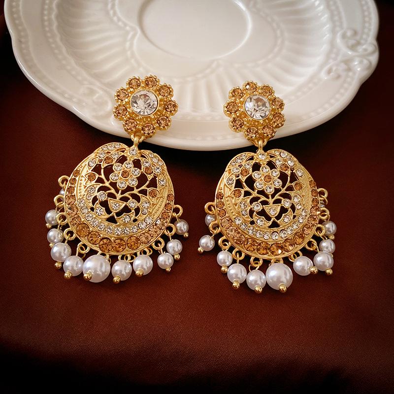 Vintage Style Diamond-Studded Faux Pearl Silver Earrings - Elegant French Luxury