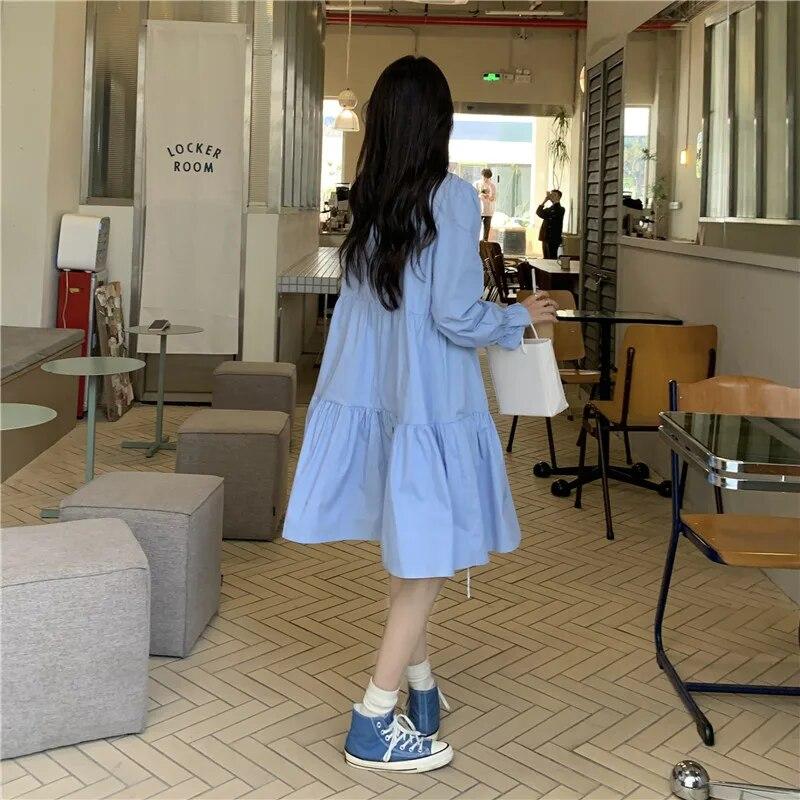 Dresses Women 3D Flower Y2k Autumn Hotsweet Korean Style Simple Long Sleeve High Street All-match Temperament Knee-length Daily