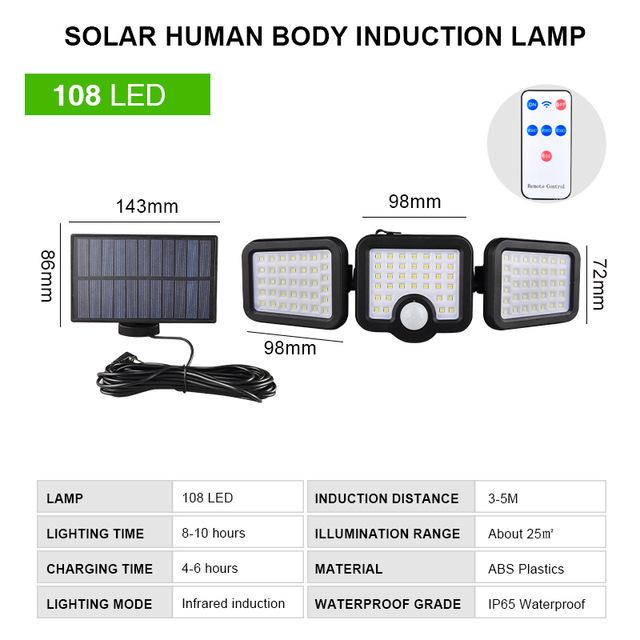 Three-Head 333 LED Solar Garden Wall Light with Motion Sensor