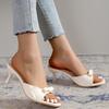 Fashion Fashion Bowtie Decor High Heel Sandals Woman Patent Leather Thin Heeled Dress Shoes Women's Summer Comfort Square Toe Slippers