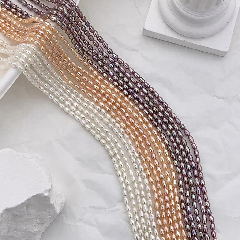 1String, Purple Yellow White Natural Freshwater Pearls, Handmade Rice Pearl Beads for Jewelry Making DIY Crafts (Beads 3-3.5mm, Length 36cm)