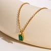 Chic Rectangular Shape CZ Stone Pendant For Women, Trendy Stainless Steel 4 Colors Cubic Zirconia Pendant Charm Chains Necklace