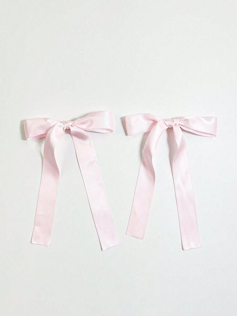2 pieces of solid- long ribbon bow hairpins, classic and simple hairpin headwear, fashionable hair accessories for girls