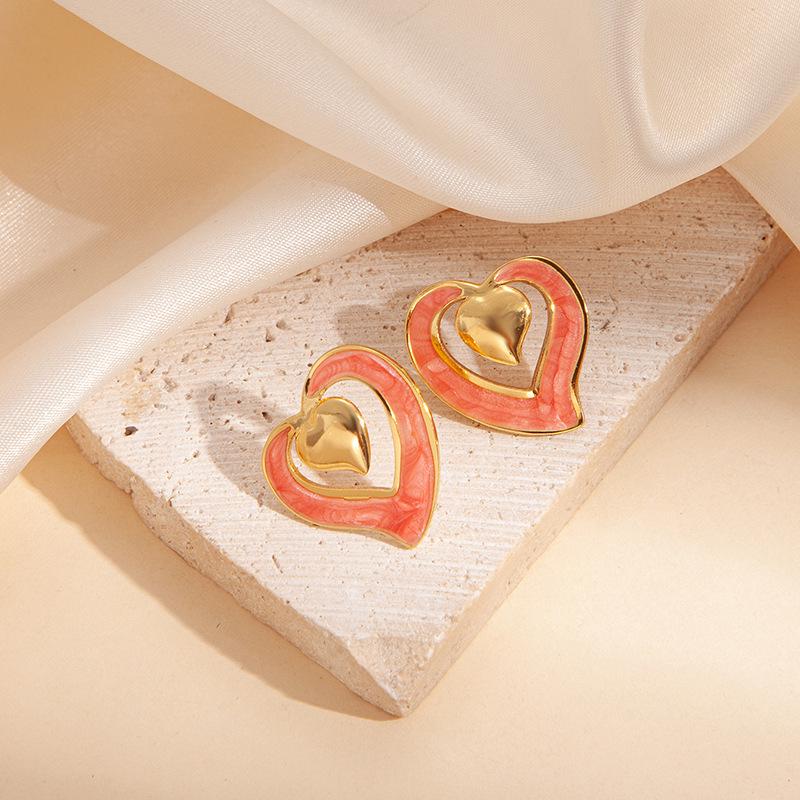 Elegant Stainless Steel Textured Heart Earrings - High-End Luxury Jewelry