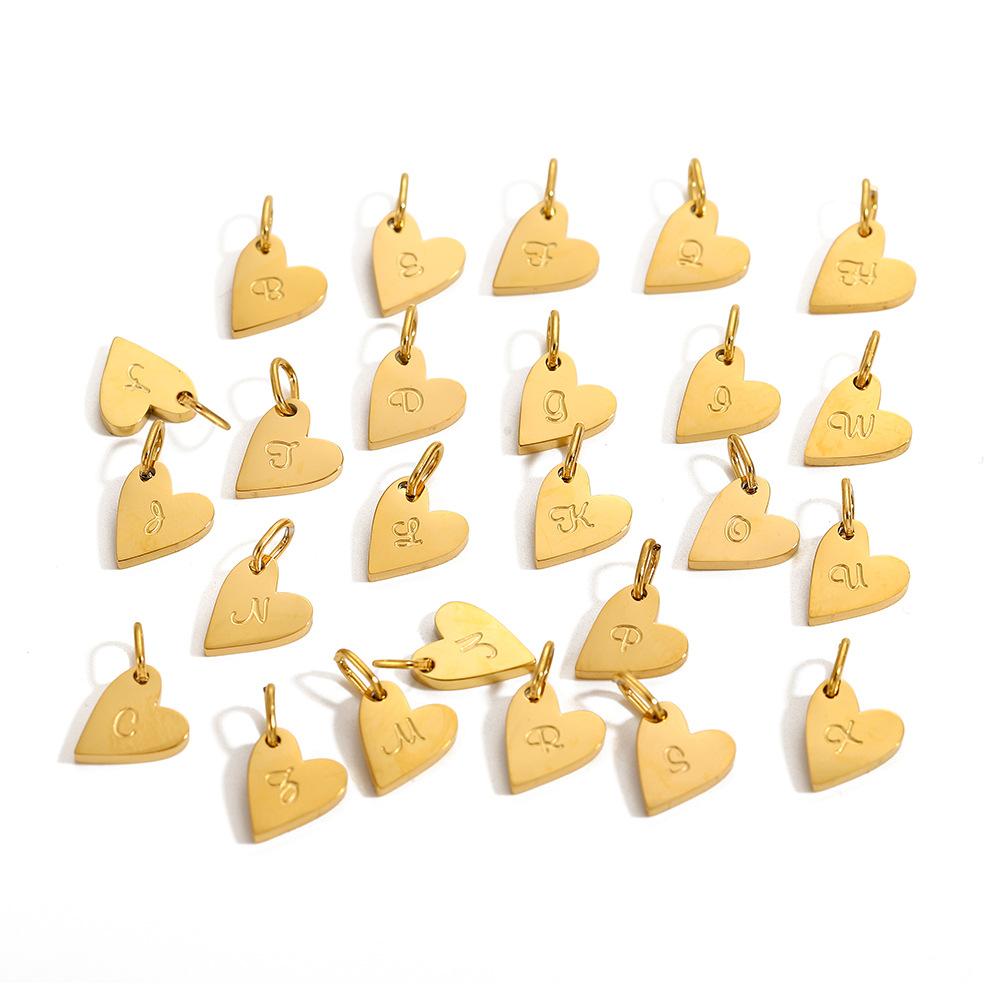 CARLIDANA Gold Plated Stainless Steel 26 Letter Charms Set Heart Bubble Initial A-Z Alphabet Letter Pendants for DIY Jewelry