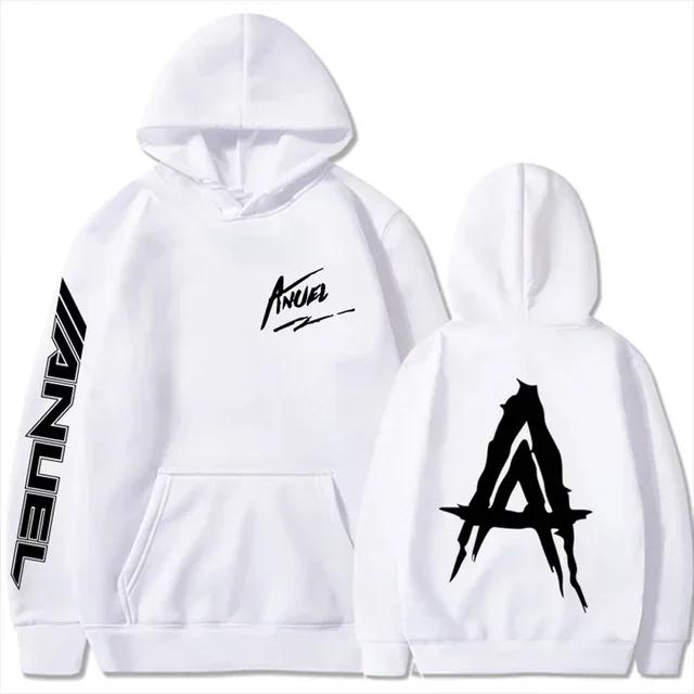 Autumn Fleece Men's Hoodies Anuel AA Real Hasta La Muerte Print Sweatshirts Streetwear Rapper Loose Pullover Casual Hooded Tops