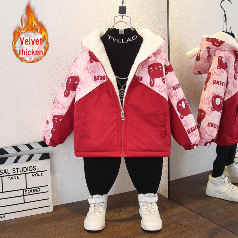 New 2025 Girls' Thickened Hooded Love Jacket for Autumn and Winter