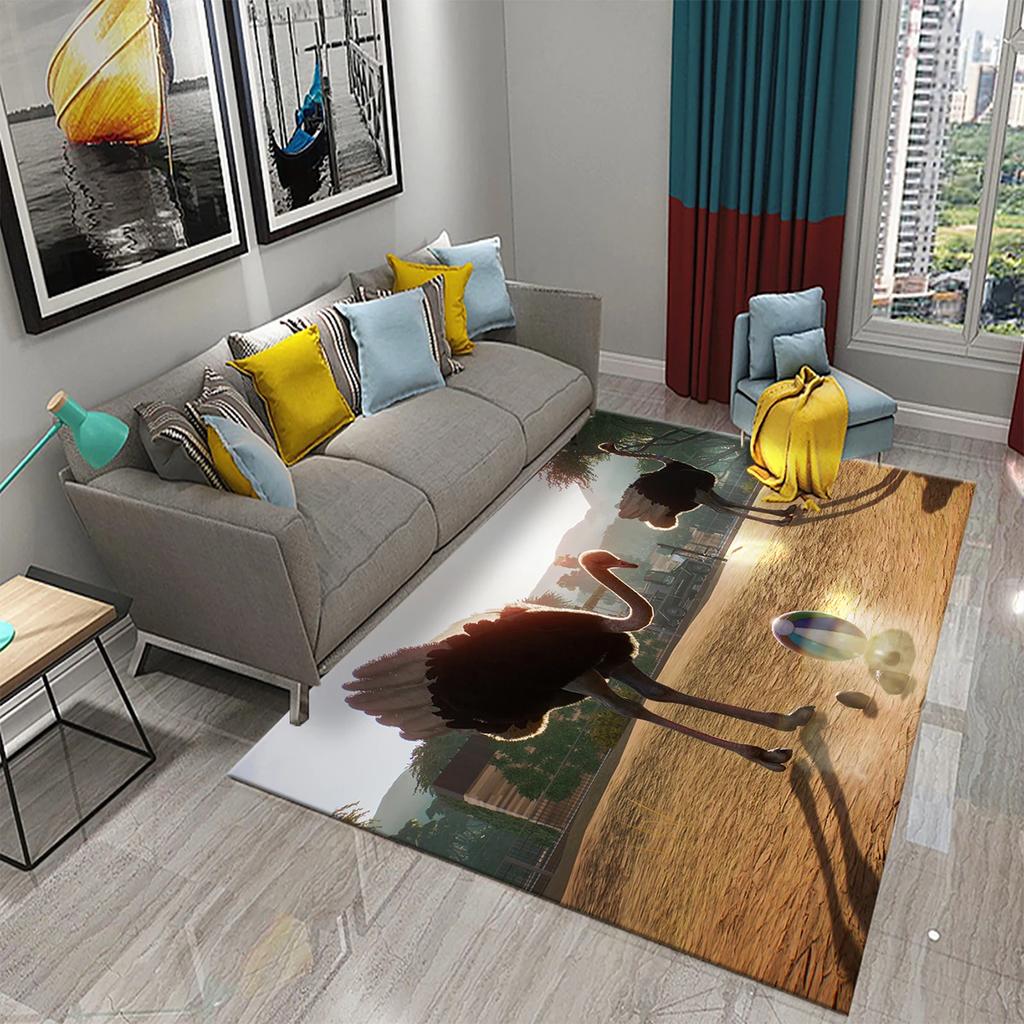 Cute Ostrich Carpet Funny Animal Rugs for Living Room Kids Bedroom Room Decor Floor Rugs Bathroom Entrance Non-Slip Area Rugs
