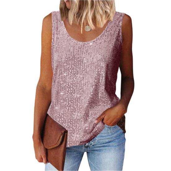 

Женские Топы Круглый Вырез Без Рукавов Блестящий Пайетки Жилет Стиль для Поездок на Работу Мягкий Эластичный Свободный Покрой Летняя Блузка M розовый