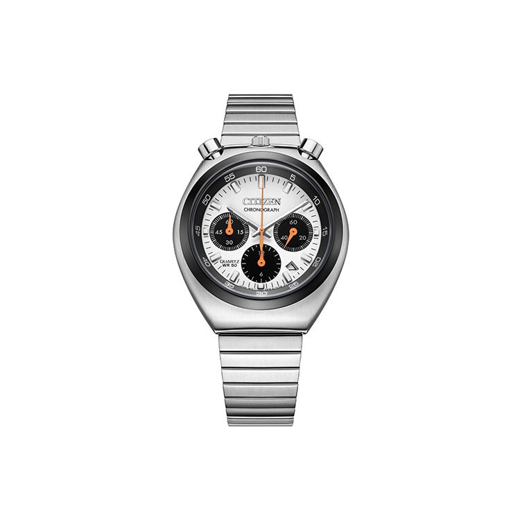 Citizen Classic Reissue Barrel-Shaped Dial Multifunction Chronograph Quartz Movement Stainless Steel Strap Men watches White AN3660-81A