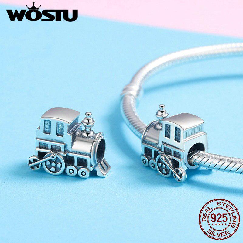 WOSTU Mărgele de înaltă calitate din argint 925 de locomotivă de epocă pentru mașină de tren se potrivesc cu brățările de bricolaj