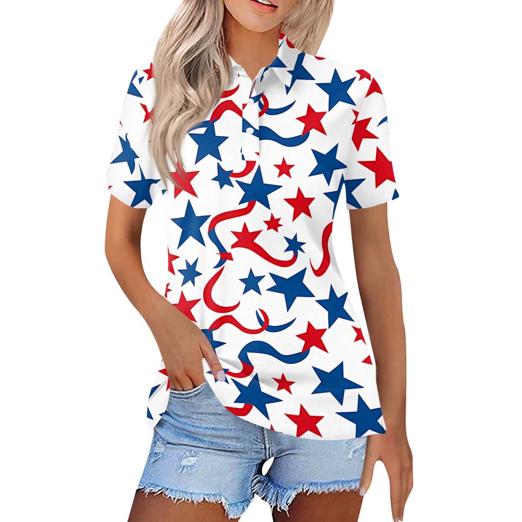 Women's Fashion Casual Lapel Short Sleeve Printed Shirt Women's Button Up Tops