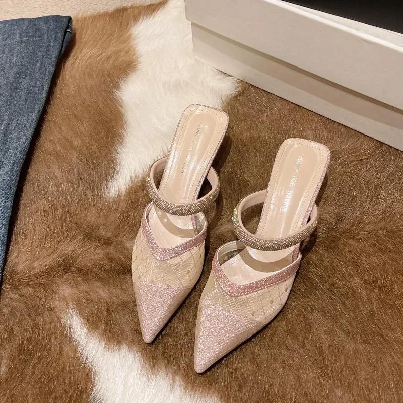 Fashion 2024 High Heeled Sandals  Thin Princess Pointed, Sexy and Sparkling Rhinestone Single Shoe for Women New Summer Sandals