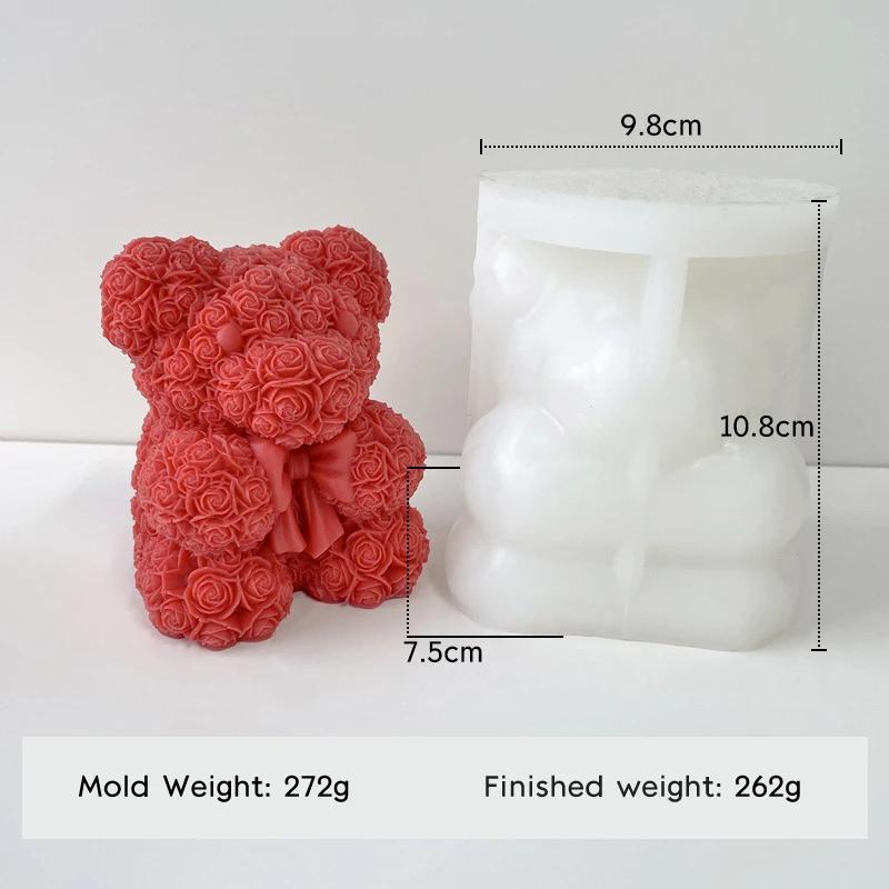 Valentinstag Schleife Rosenbär Silikonform DIY Aroma Kerze Gips Harz Ornamente Form Hochzeitskerzenherstellung