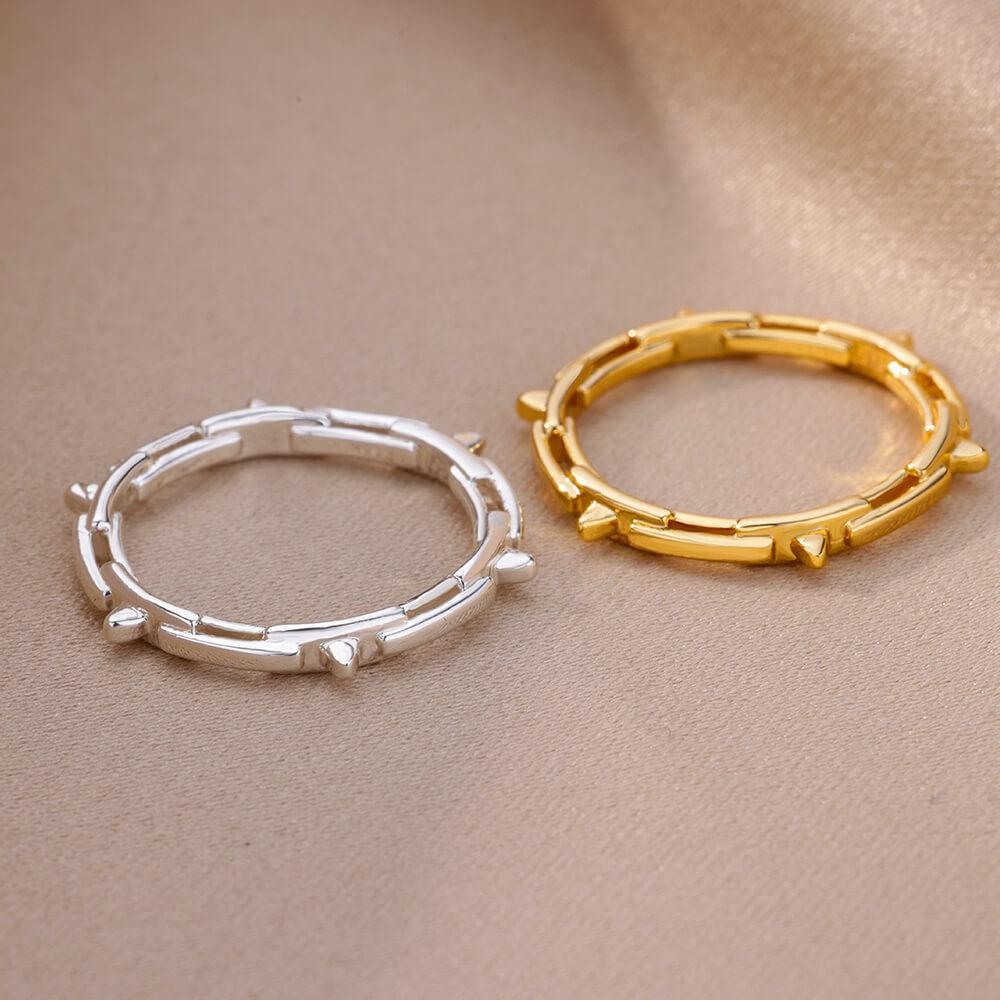 18K Gold-Plated Stainless Steel Geometric Ring, Unisex Jewelry