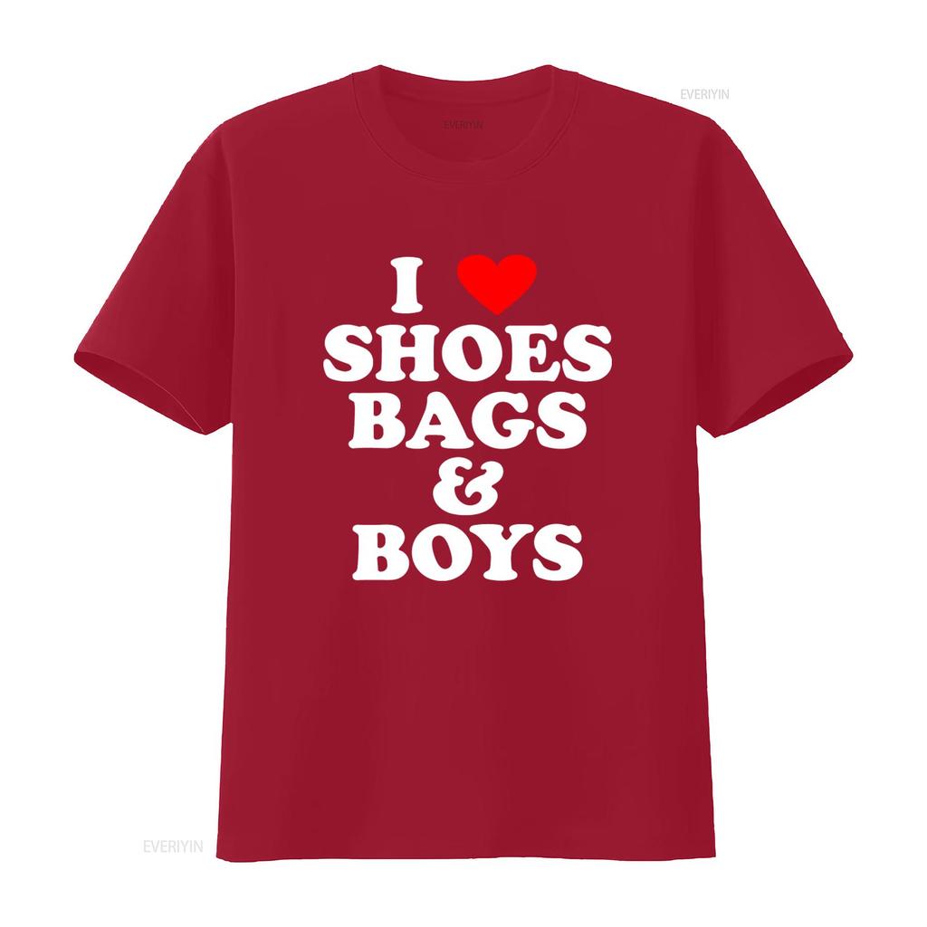 I Love Shoes Bags Boys Cotton T Shirt Vintage Washed Stretched Designer Clothes Graphic Comfortable Soft Top For Everyday Wear