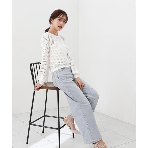 Proportion Body Dressing Sequin Mesh Knit Cream Yellow Women's Sweater,