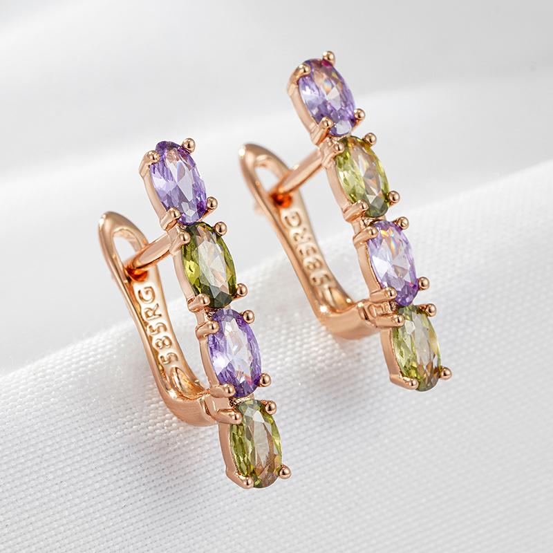 Kienl  Mix Purple Green Natural Zircon Dangle Earring For Women Luxury Design  Rose Gold Color Best Gift Vintage Jewelry