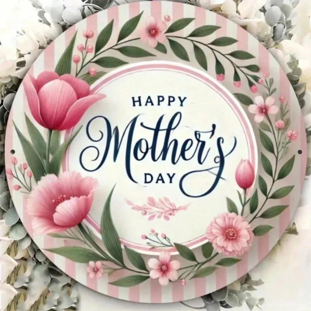 Vintage Floral Wreath Iron Wall Art Round Mother's Day Metal Wall Decor