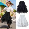2026 New Girls Long Tulle Tiered Cake Skirt Spring Autumn Mesh Sweet Princess Kids Flared Layered Skirt Teen Student Casual Wear