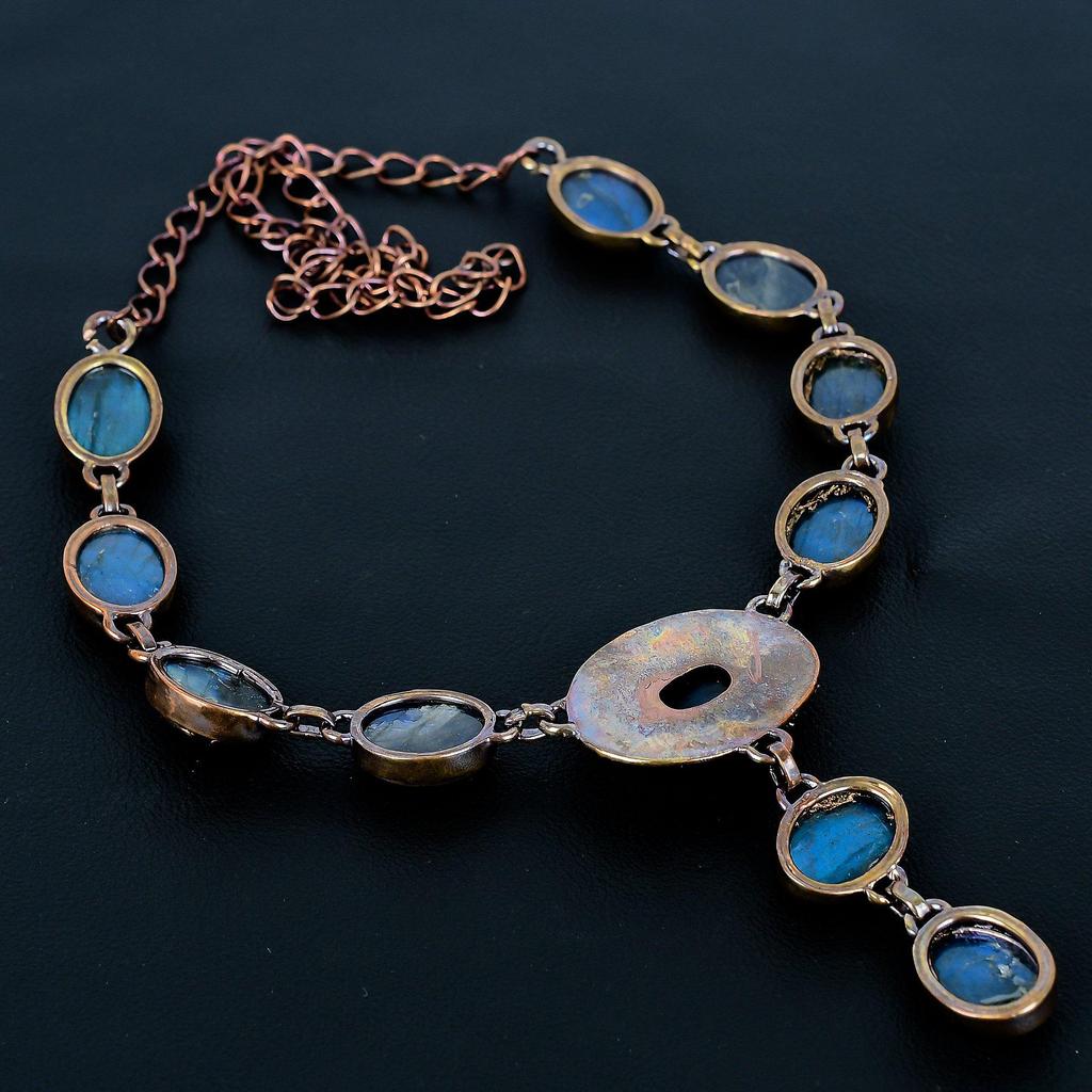 Labradorite Copper Electroformed Necklace with Adjustable Chain, Handmade Gemstone Jewelry Necklace For Memorial Day