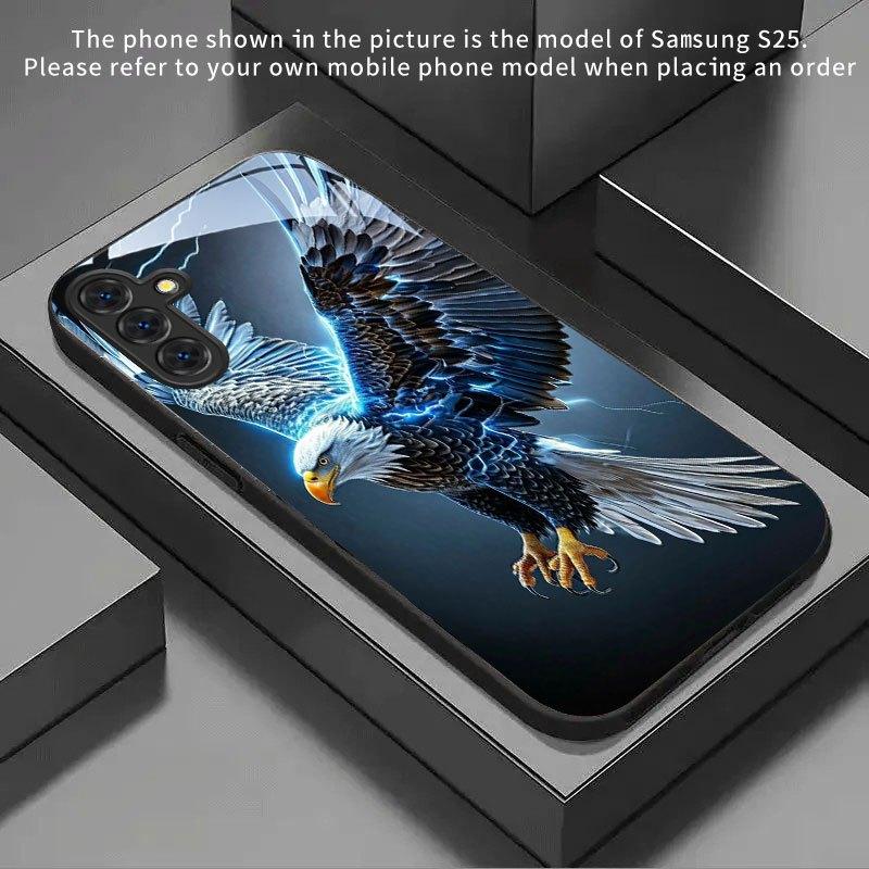 Cool Electric Eagle tempered glass phone case suitable for Samsung Galaxy S26 S25 S24 S22 S21 S20 FE/Ultra/Plus5G anti drop