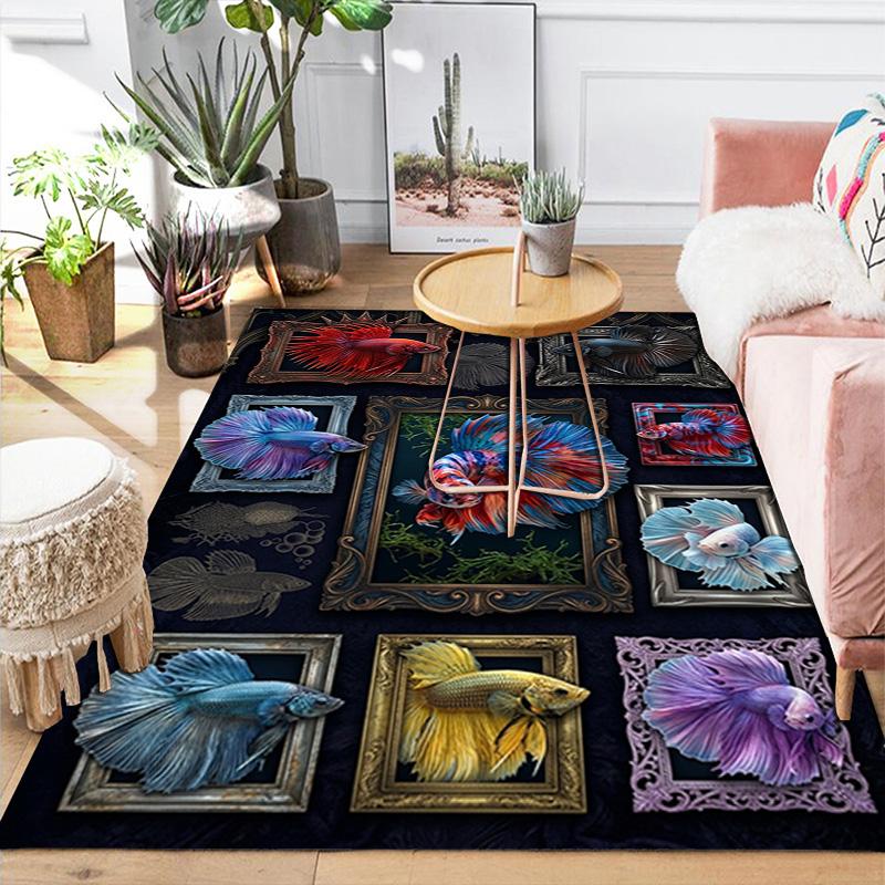 Betta Fish Art Pattern Rug Floor Mat for Living Room or Bedroom Soft and Comfortable Carpet a Gift for Birthday and Holiday.