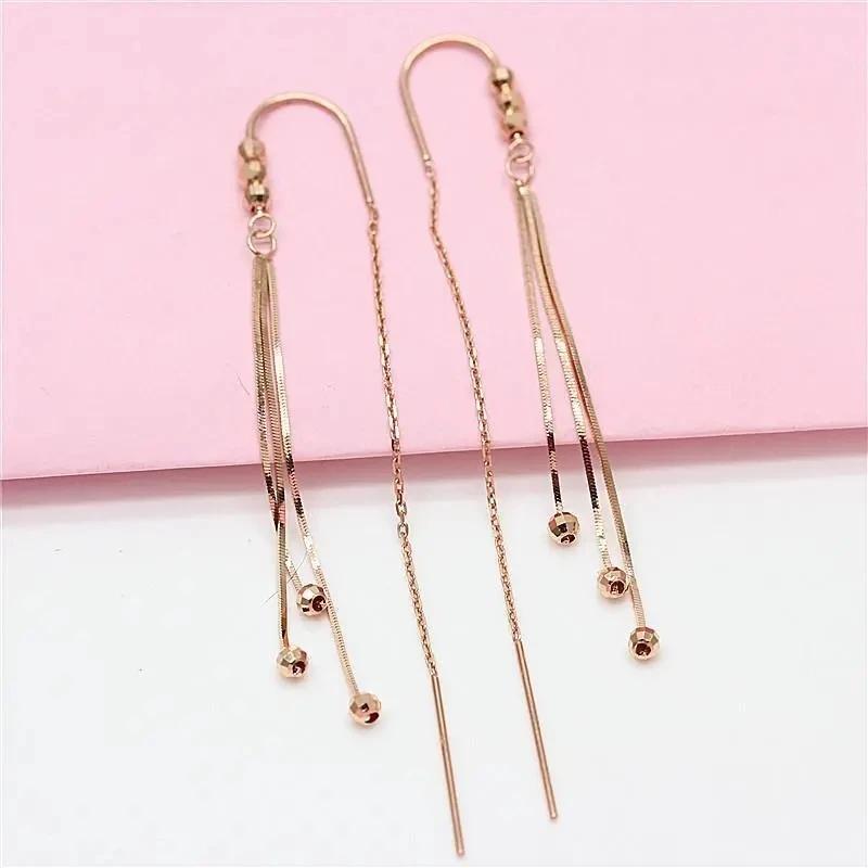 Lila Gold Lange Ohrlinie 14K Roségold Geometrische Runde Perle Mode Weiche Quaste Kettenohrringe Für Frauen Luxusschmuck