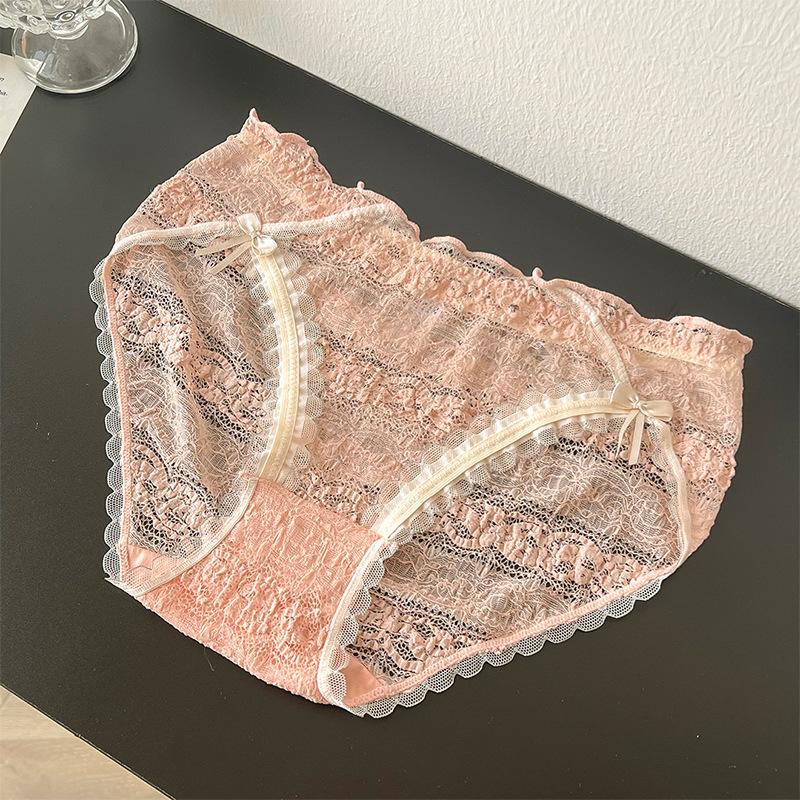 Lace Underwear Women's Pure Cotton Antibacterial Ice Silk Traceless Summer Mid Waist Sexy Girl Triangle Shorts