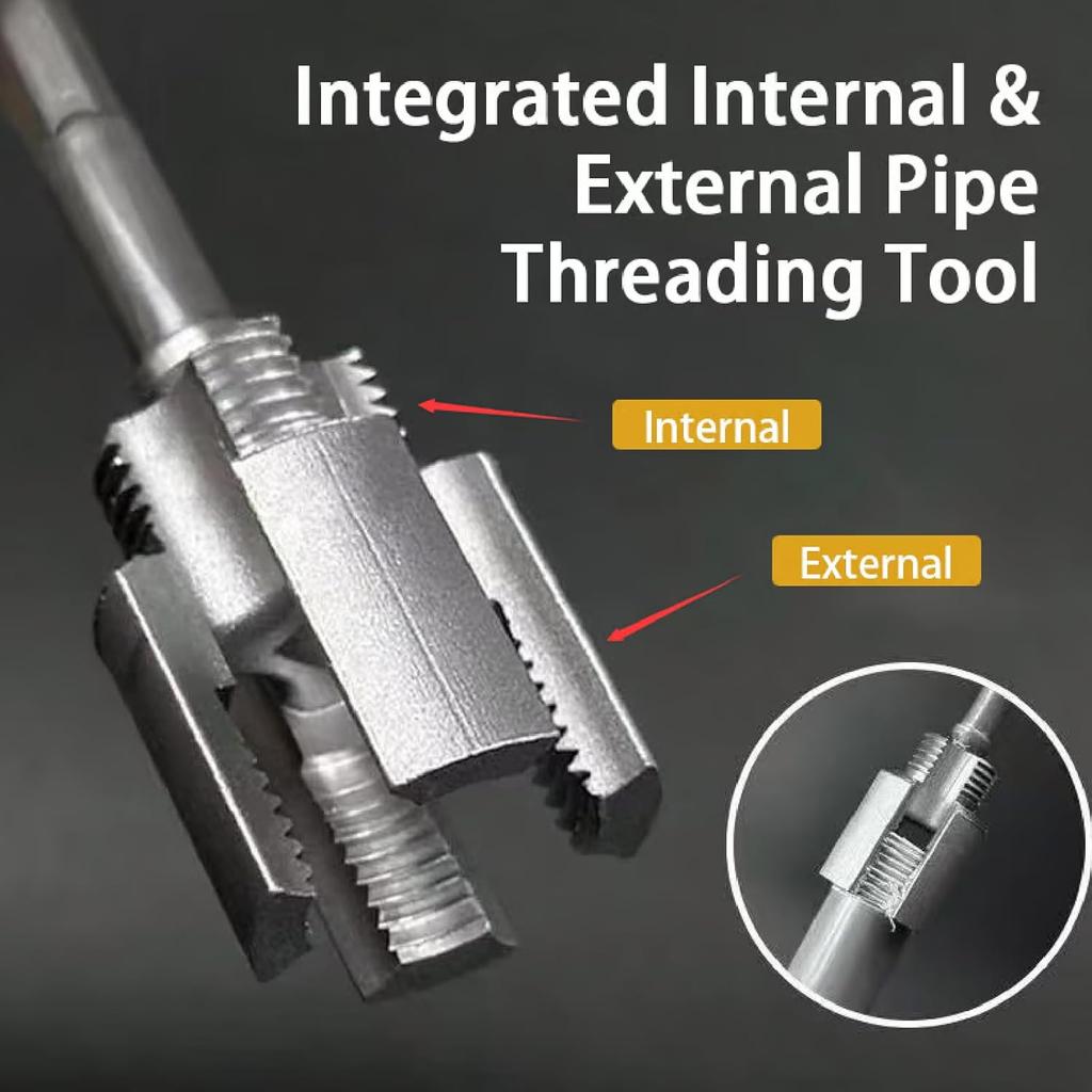 Integrated Internal & External Pipe Threading Tool, Rethreading Tool Kit, 2-in-1 Pipe Thread Cutter, Electric Drill Compatible Pvc Pipe Threader,