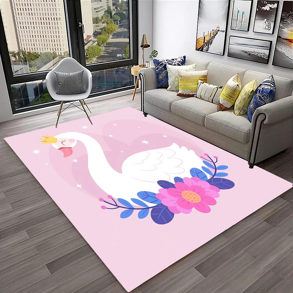 Cute Swan Princess Cartoon Cygnus Carpet Rug for Home Living Room Bedroom Sofa Doormat Decor, Kids Area Rug Non-slip Floor Mat