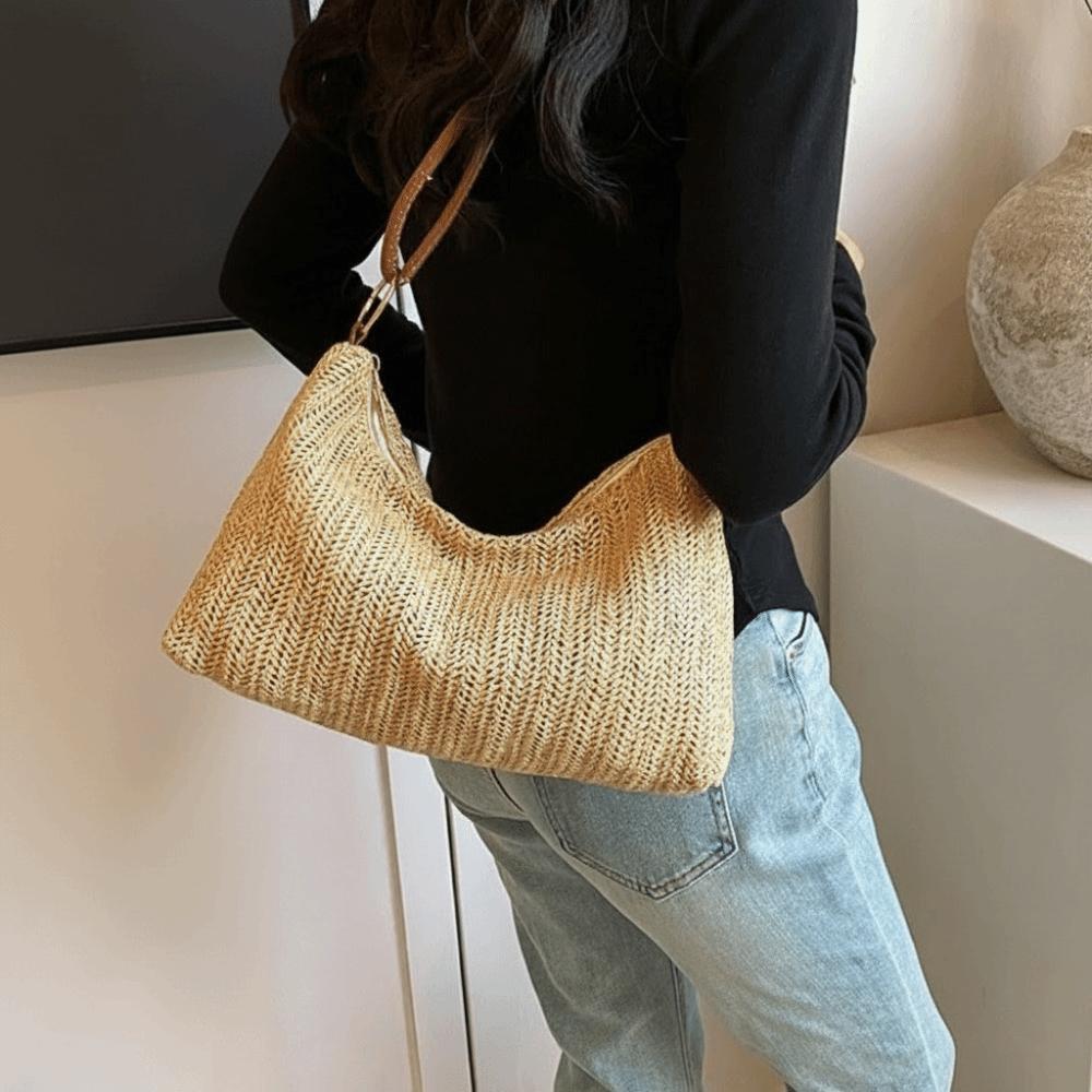 Multicolor Weave Straw Bag Beach Handbag Raffia Shoulder Bag Simple Beach Crossbody Bag  Spring