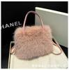 High texture versatile plush oblique span small square bag imitation fox hair high-end women's bag light luxury niche handbag