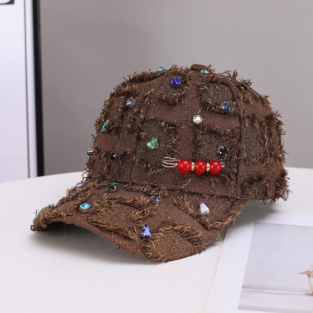 Beliebte Bart-Baseballkappe Hip-Hop Strass karierte Krempe Neue Baseballkappe Personalisierter Trendiger Hut