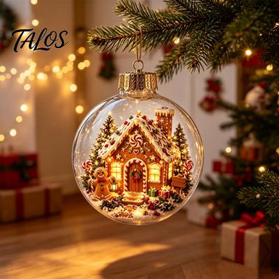 Portable Christmas Light Decor Lighted Clear Ball Ornaments, Cute Santa Claus/Tree/Snowman/Angel Figure Inside Acrylic Hanging The Xmas Decoration for
