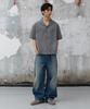AGOD Open Collar Check Half Shirt [Black]